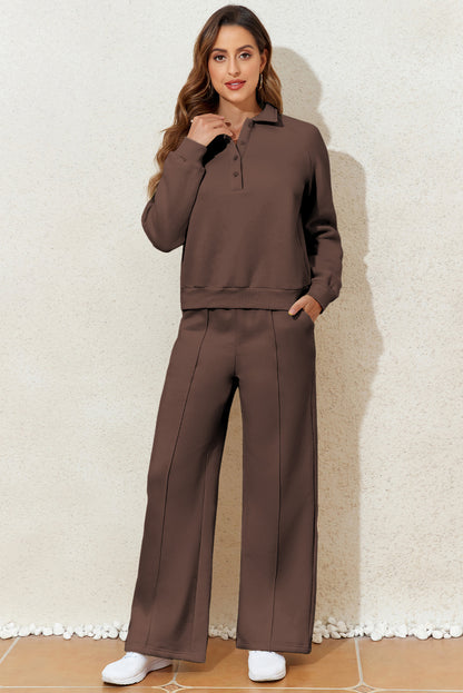 Solid Collared Sweatshirt and Pants Set