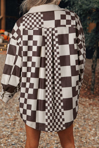 Checker Patchwork Corduroy Shacket