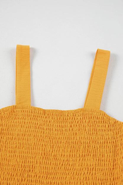 Solid Smocked Sleeveless Pocketed Romper