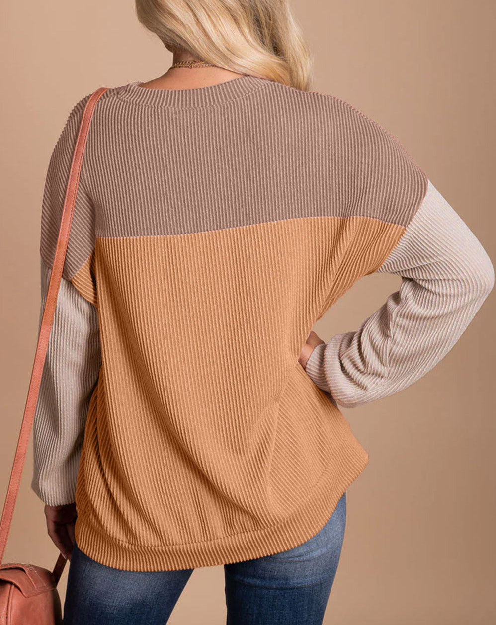 Colorblock Rib Textured Knit Top