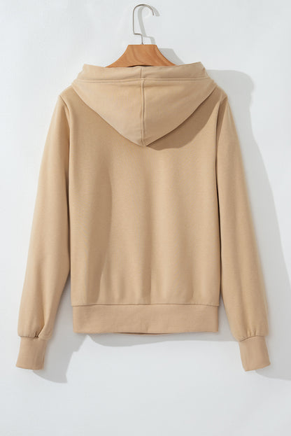 Solid Zipped Pocket Drawstring Hoodie