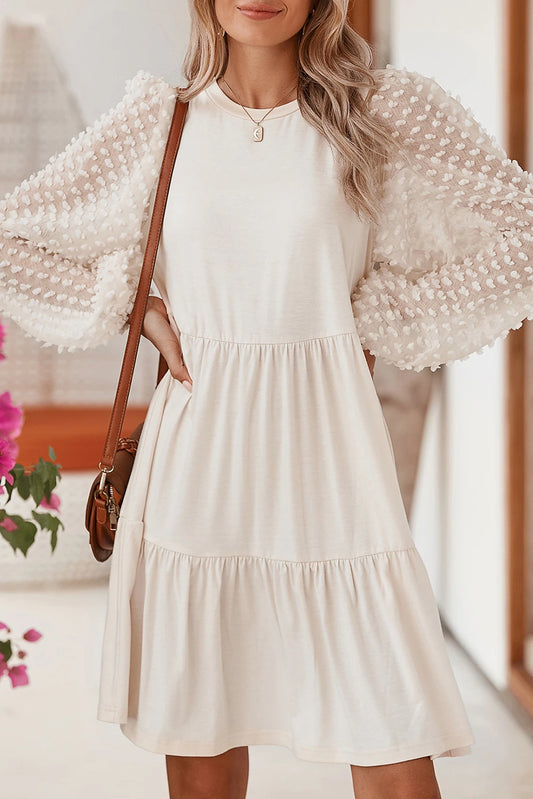 Embellished Puff Sleeve Tiered Dress