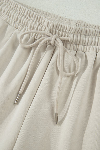 Solid Puff Sleeve Top & Drawstring Shorts Set