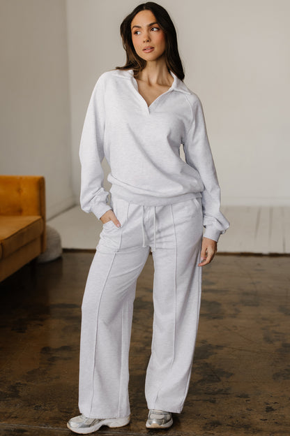 Solid V-Neck Pullover and Drawstring Sweatpants Set