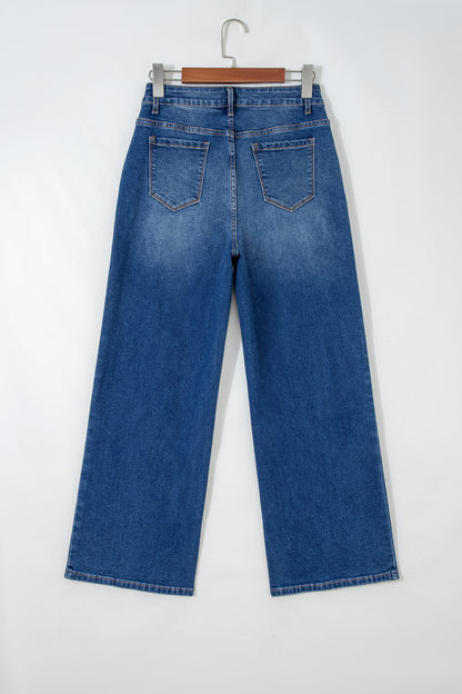 Solid Denim Seam Detail High Waist Jeans