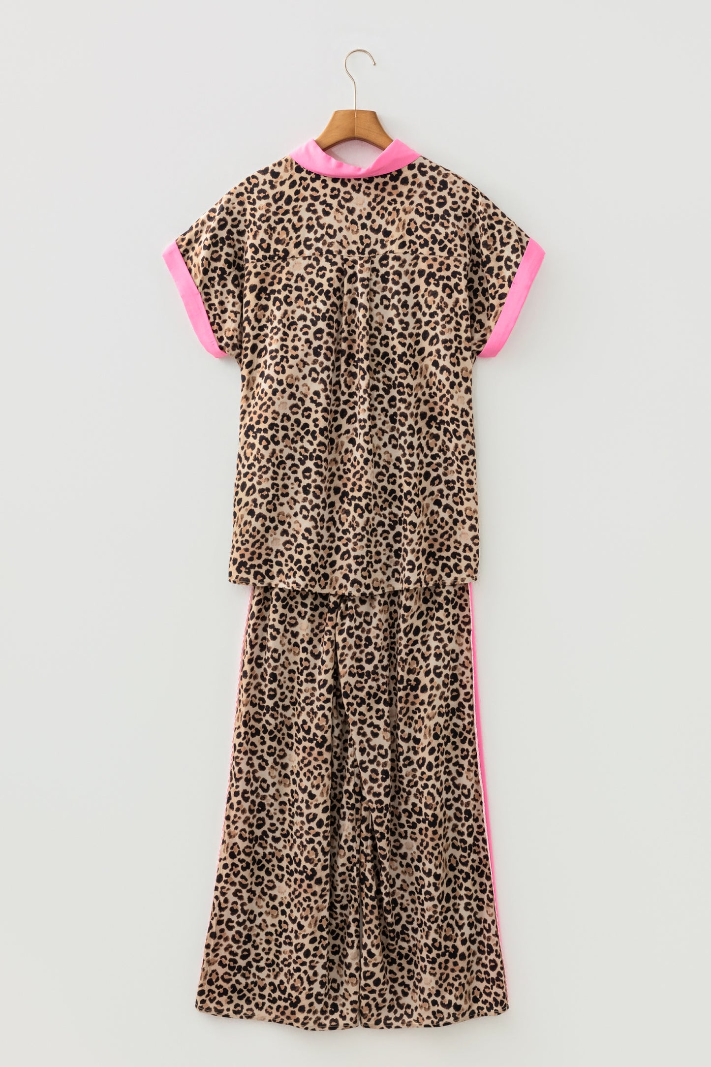 Leopard Contrast Trim Top and Pant Set