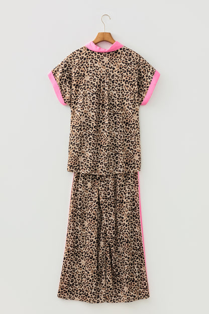 Leopard Contrast Trim Top and Pant Set