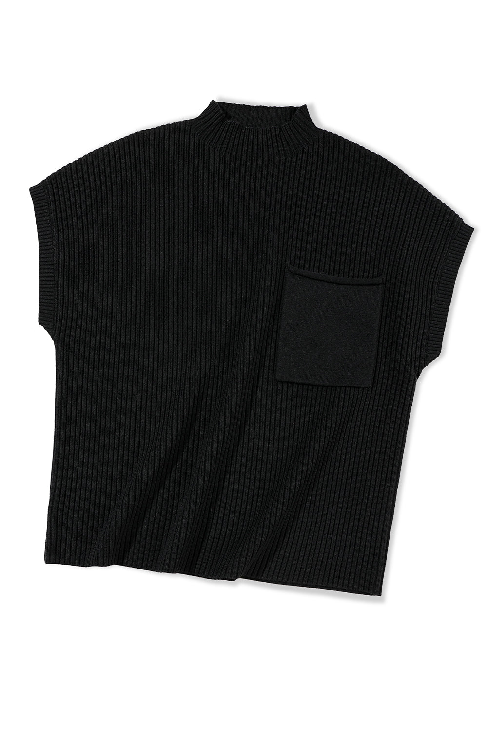 Ribbed Short Sleeve Pocketed Sweater