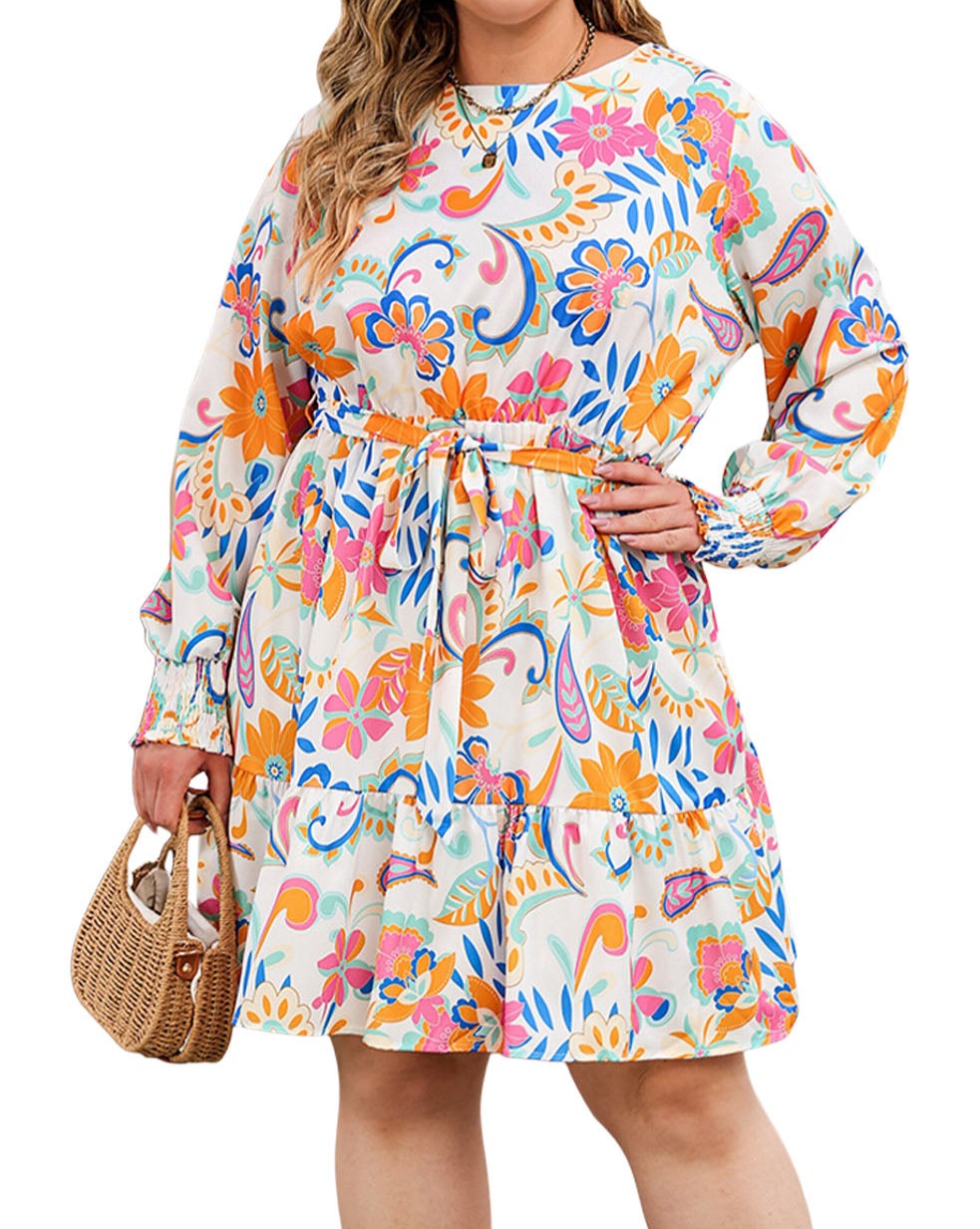 Paisley Floral Belted Dress Plus Size