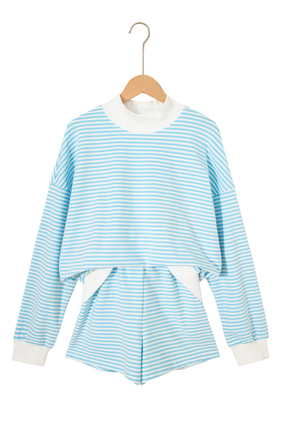 Stripe Oversized Mock Neck Sweatshirt & Shorts Set