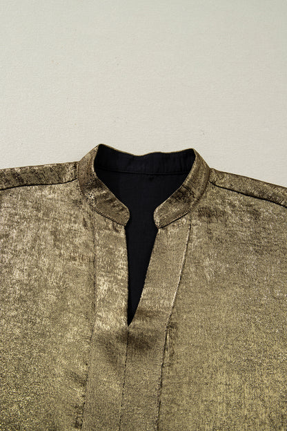Metallic Split Neck 3/4 Sleeve Blouse