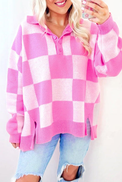 Checker Collared Drop Shoulder Sweater