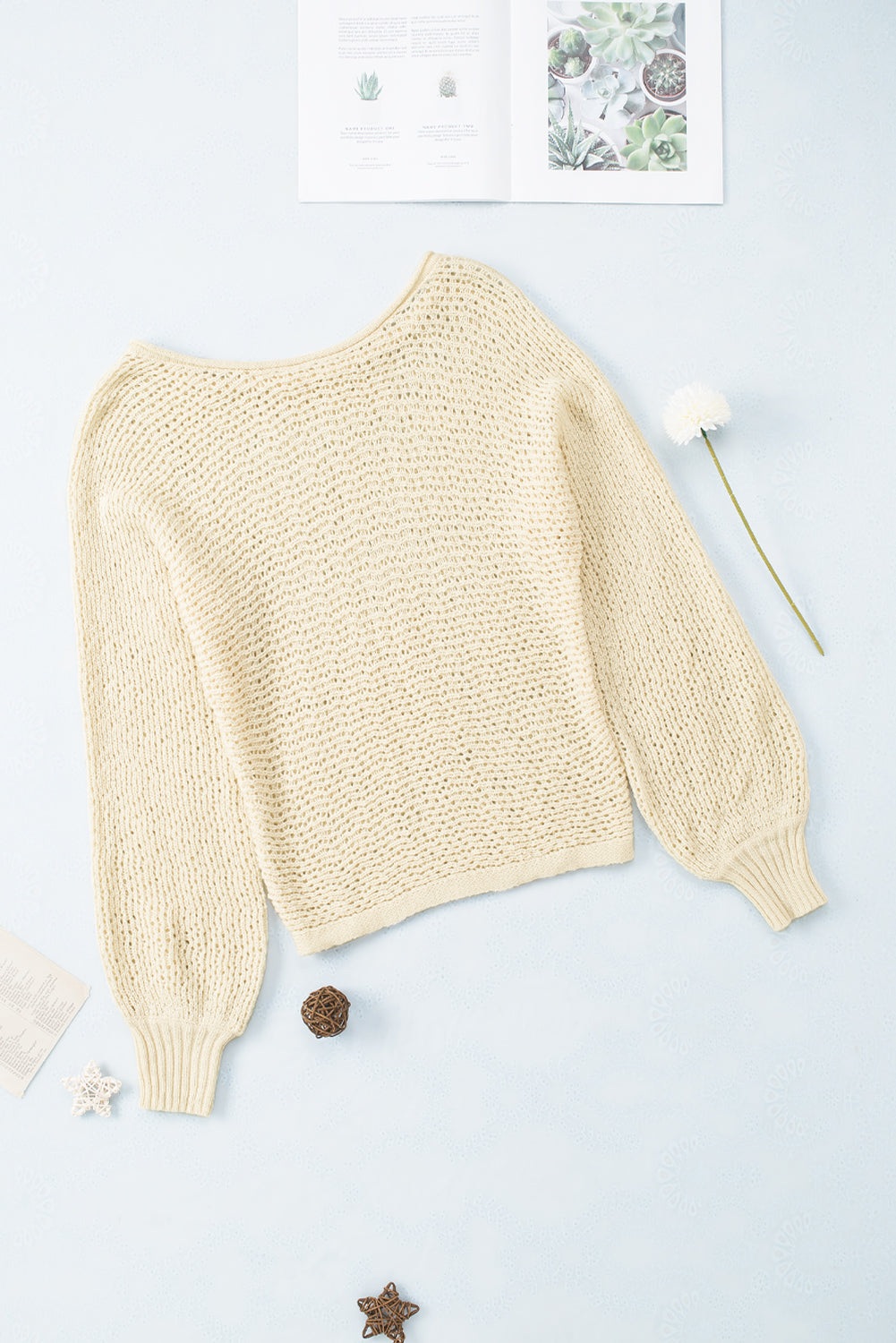 Hollowed Knit Boatneck Sweater