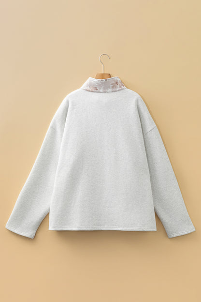 Plus Size Camo Patchwork Zipped Collar Pullover Sweatshirt