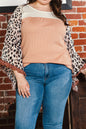 Colorblock Ruffle Leopard Sleeve Top Plus Size