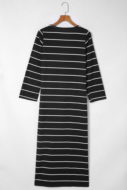 Stripe Tab Sleeve Midi Dress