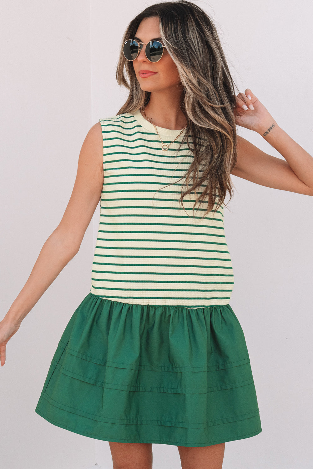 Stripe Woven Sleeveless Ruffle Mini Dress
