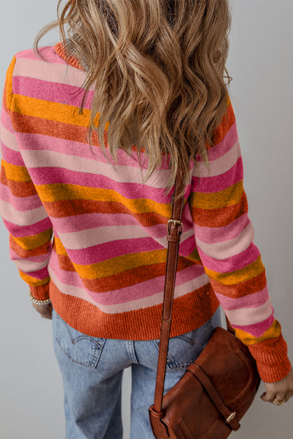 Stripe Colorblock Round Neck Sweater