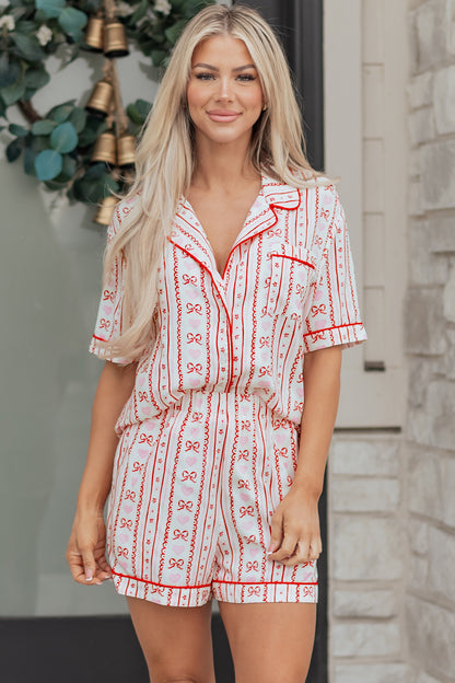 Bow Heart Top and Shorts Pajama Set