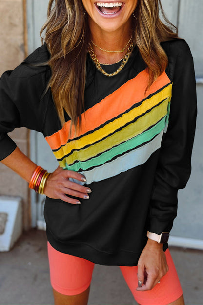 Stripe Colorblock Pullover Sweatshirt