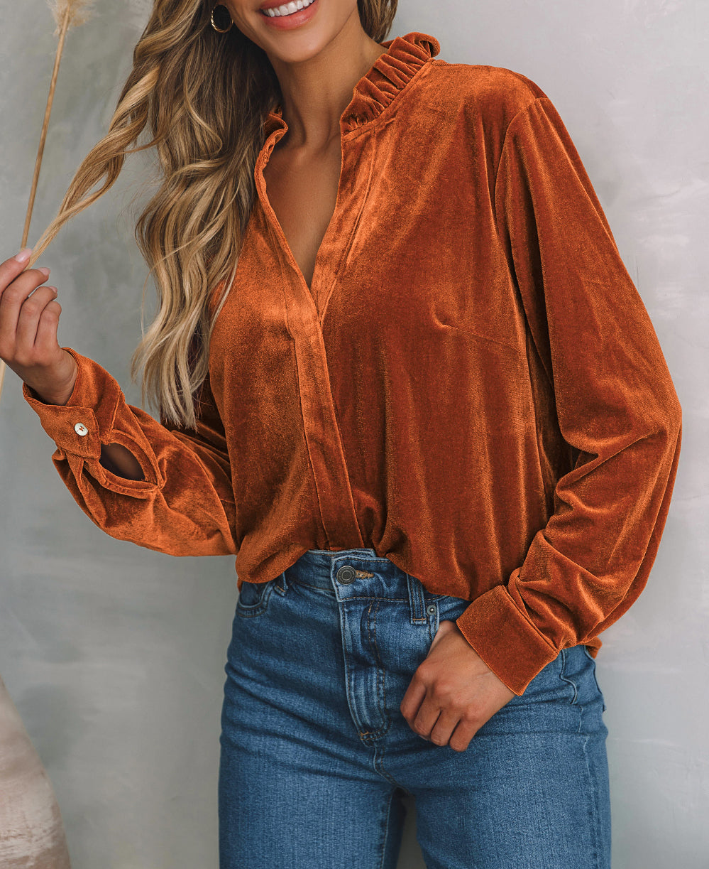 Velvet Frilled Collar Shirt