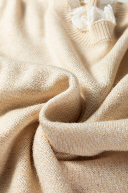 Lace Trim Patchwork Buttoned Cuff Sweater