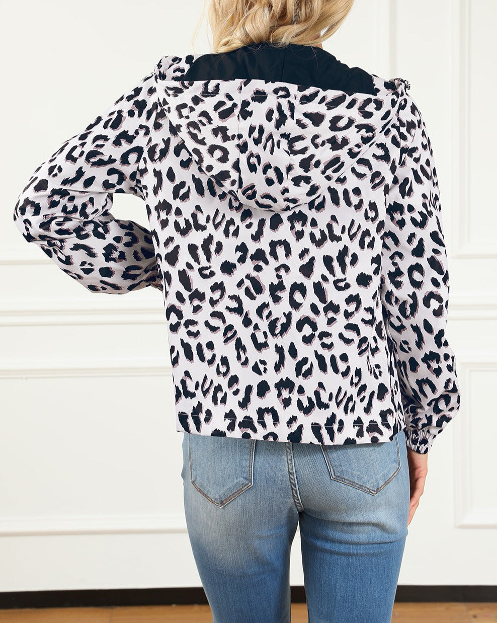 Leopard Zip Up Hooded Windbreaker