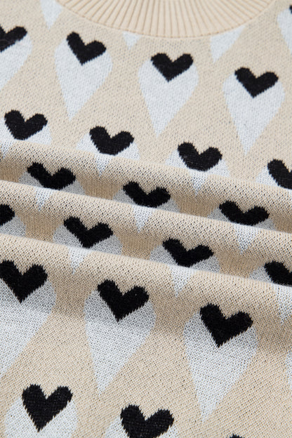 Valentine Geometric Heart Ribbed Trim Sweater