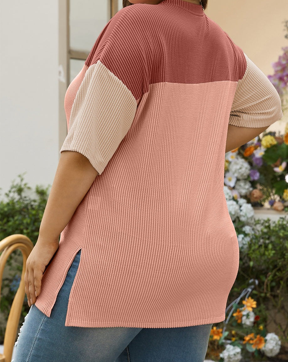 Colorblock Ribbed T-Shirt Plus Size