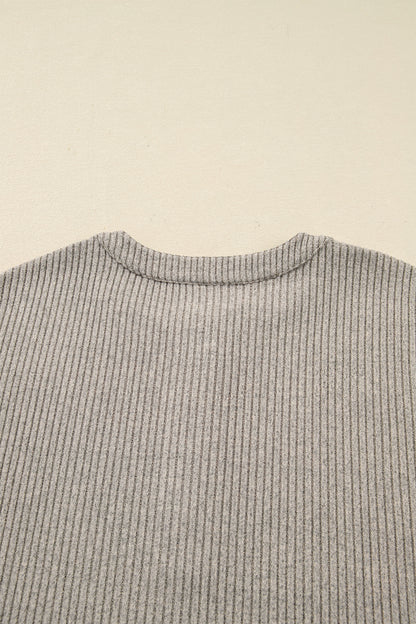 Plus Size Ribbed Knit Kangaroo Pocket Henley Top
