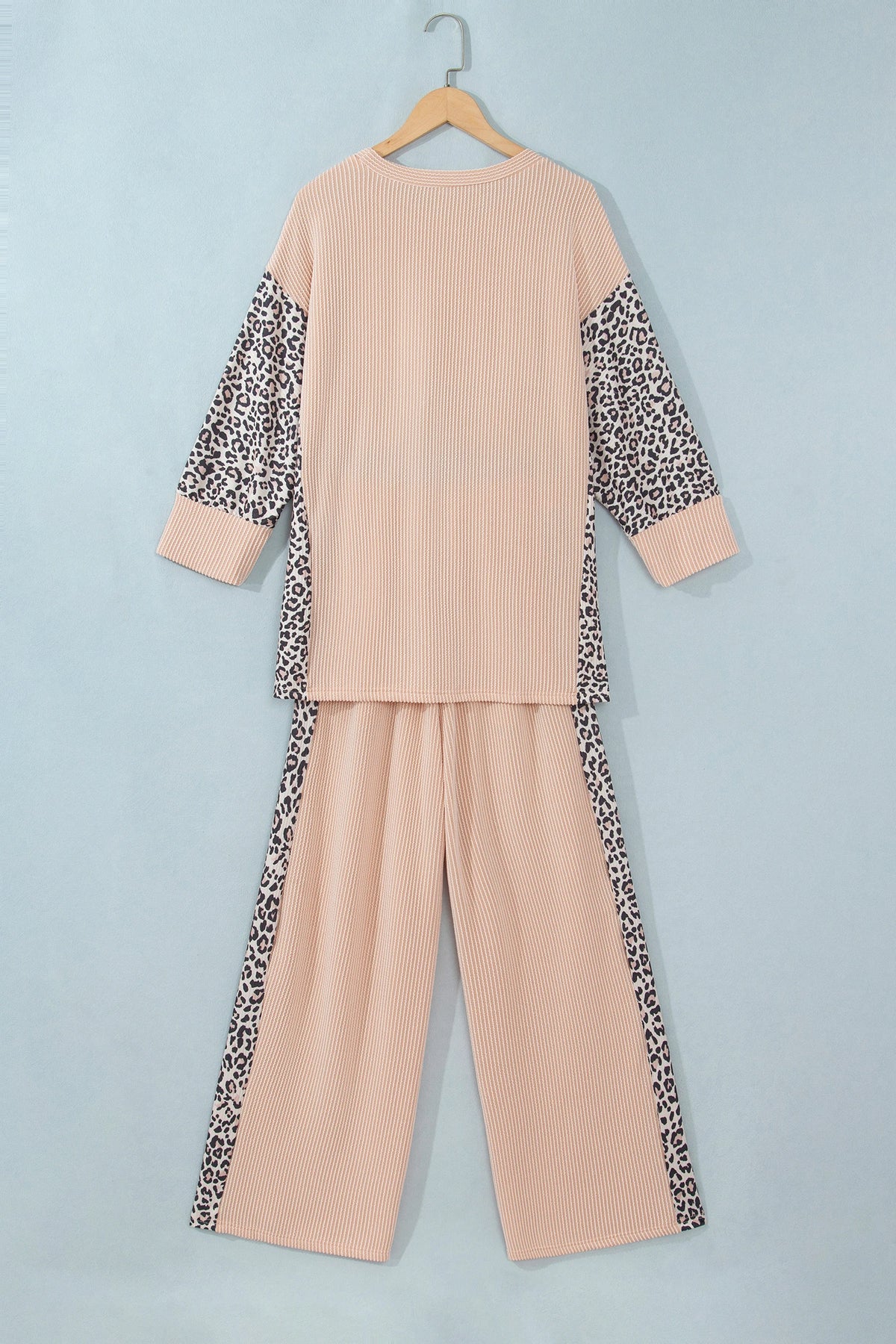 Leopard Patchwork Corded Knit Top & Pants Set