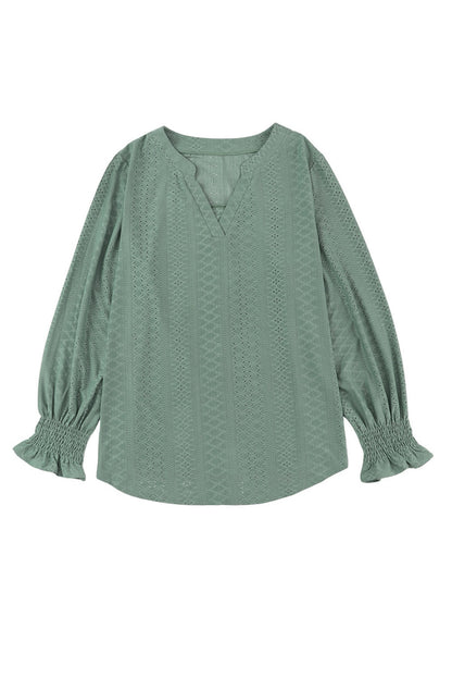 Eyelet Long Sleeve Blouse Plus Size