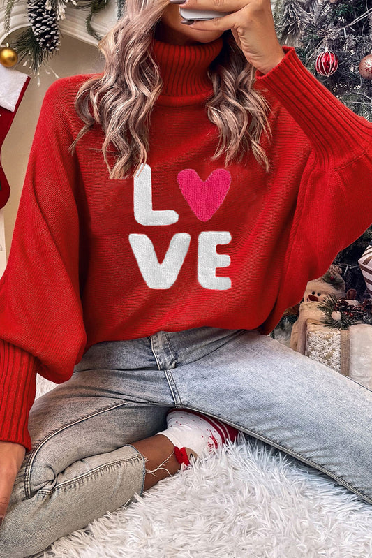 Love Embroidered Turtleneck Sweater