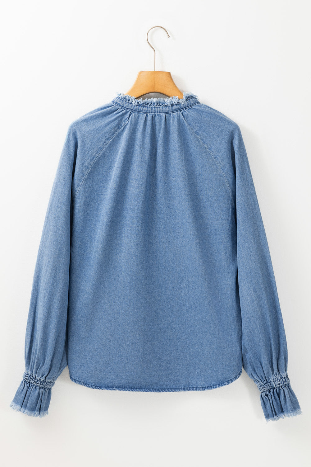 Denim Frilled Raw Edge Buttoned Top