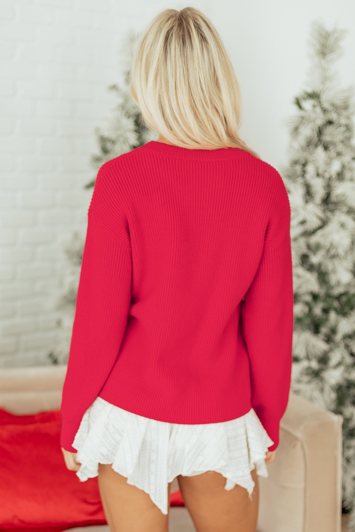 Christmas Sequin Bow Drop Shoulder Sweater