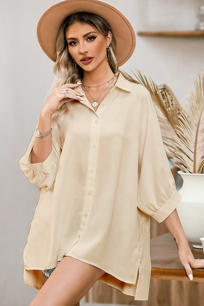 Solid 3/4 Puff Sleeve Oversize Shirt