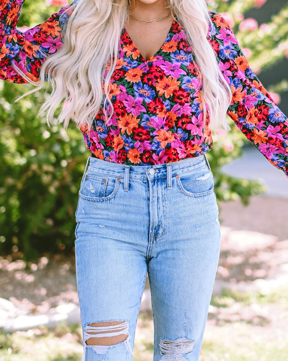 Floral Wrap Long Sleeve Bodysuit