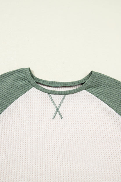 Plus Size Colorblock Waffle Knit Long Sleeve Top