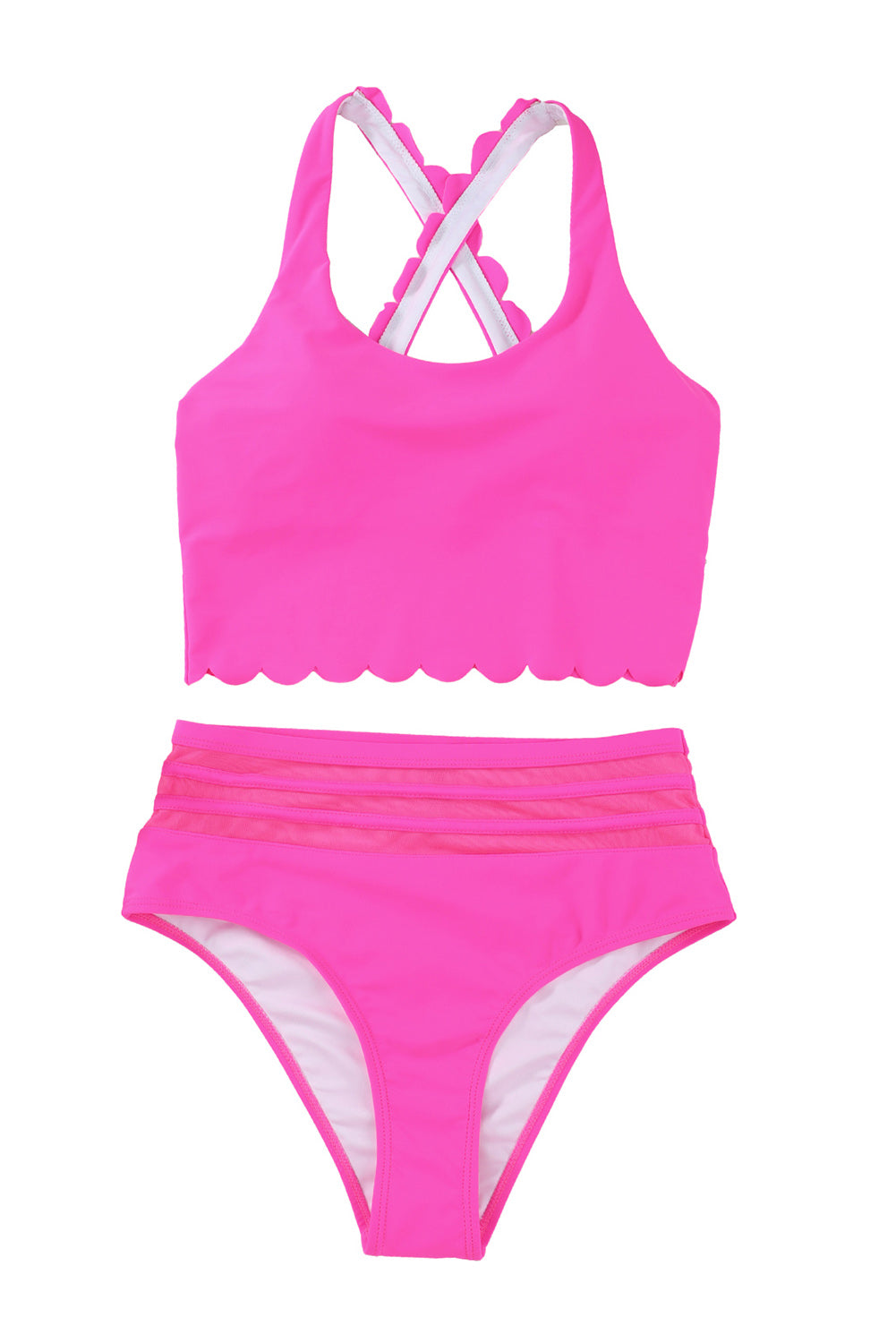 Scalloped Criss Cross Bikini Swimsuit