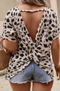 Leopard Twist Open Back Top Plus Size