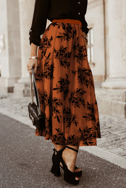 Floral Embroidered Mesh Maxi Skirt