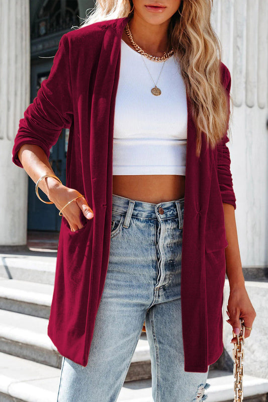 Velvet Collar Pocketed Blazer