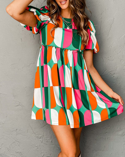 Abstract Puff Sleeve Dress