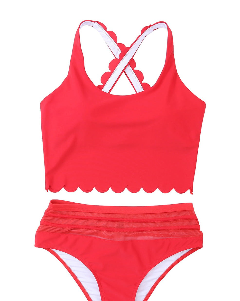 Scalloped Criss Cross Bikini Swimsuit