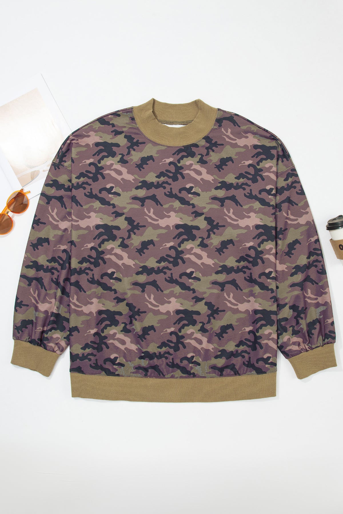 Plus Size Camo Mock Neck Oversized Sweatshirt