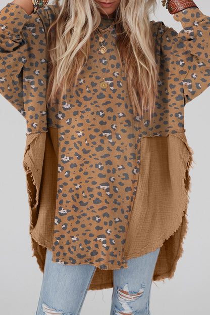 Leopard Colorblock Oversized Blouse