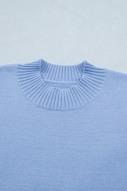 Solid Ruffle Sleeve Round Neck Ribbed Sweater