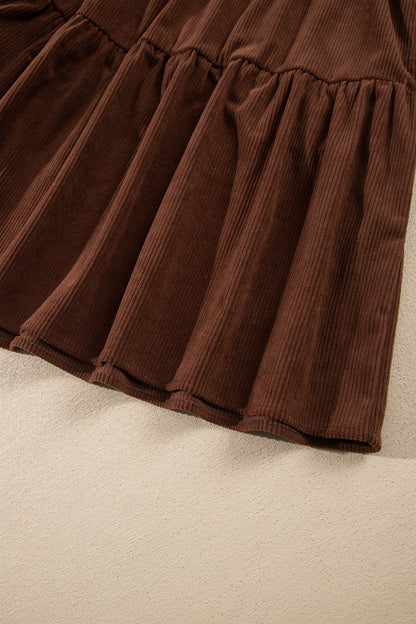 Plus Size Solid Corduroy Long Sleeve Mini Dress