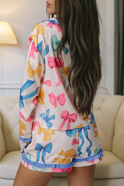 Bow Ruffle Top and Shorts Pajama Set