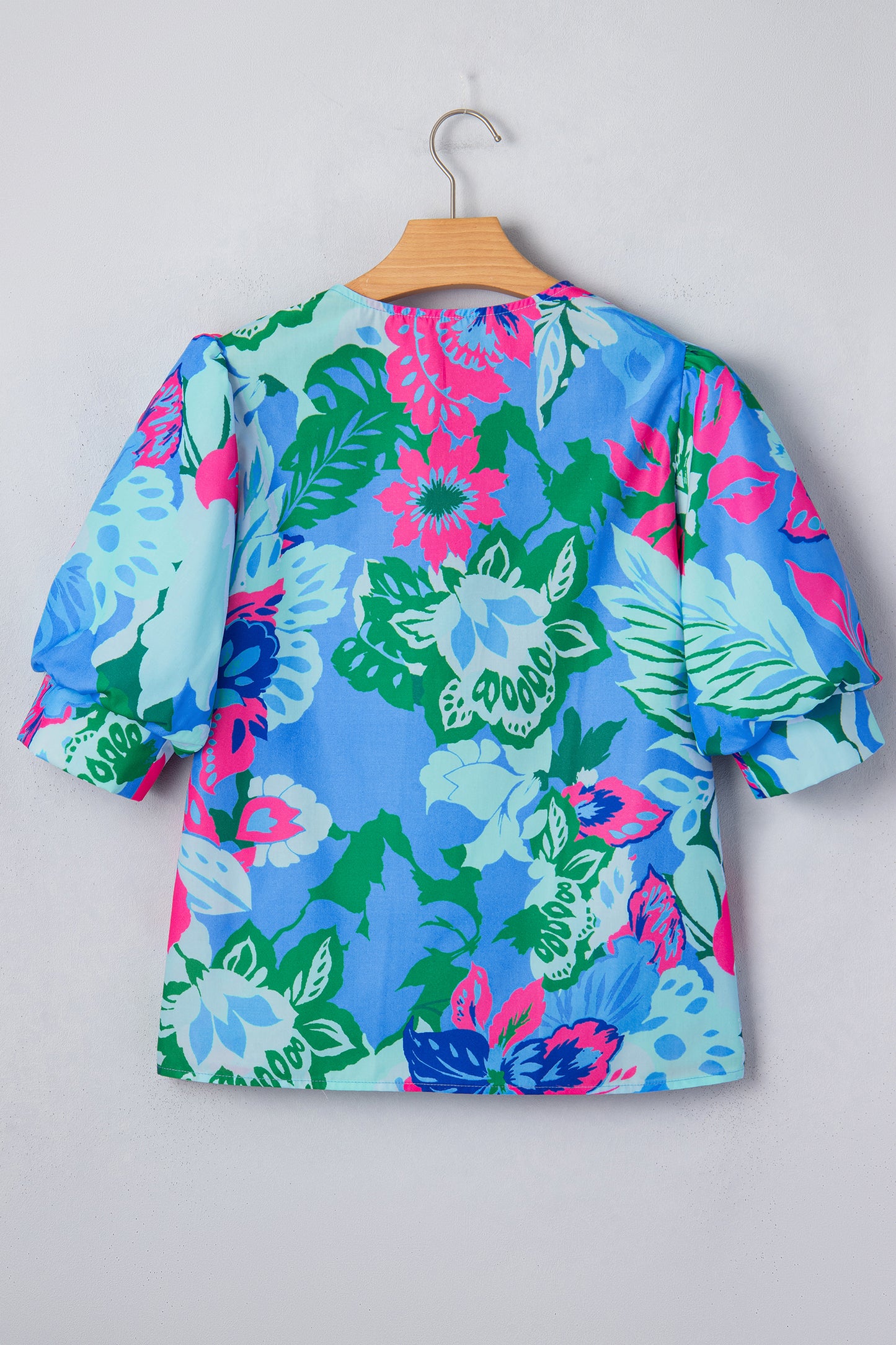 Floral V-Neck Puff Sleeve Blouse
